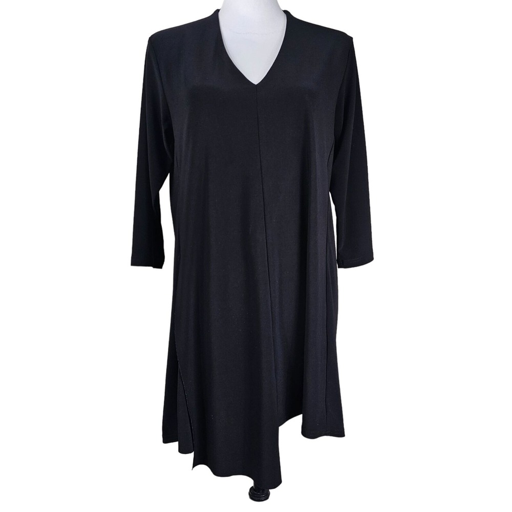 Sympli V-Neck Asymmetrical‎ Tunic 10 Black Lagenlook Office Minimalist Travel